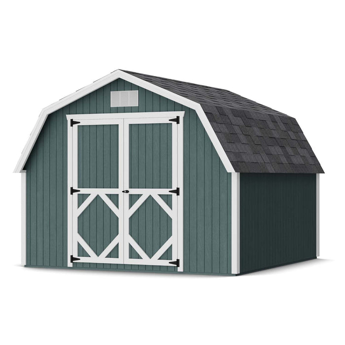 10x10 Classic Gambrel Barn Shed with 4-foot sidewalls, SmartSide® siding, and double barn doors offering dependable backyard storage by Little Cottage Co.