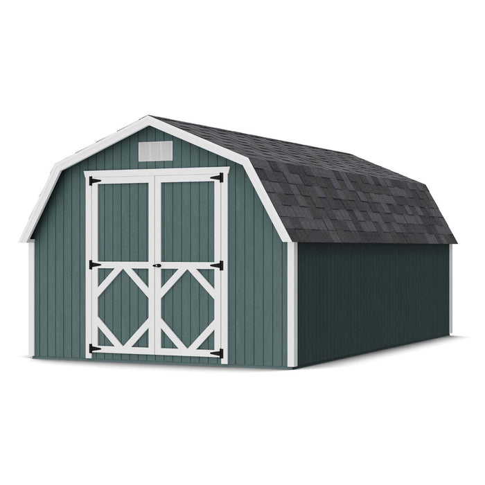 10x18 Classic Gambrel Barn by Little Cottage Co. featuring sturdy wood construction, 4-foot sidewalls, and traditional barn design for versatile outdoor storage.