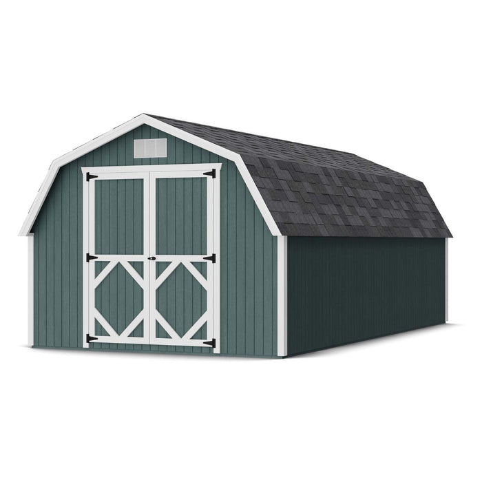 10x20 Classic Gambrel Barn Storage Shed by Little Cottage Co., featuring durable SmartSide® siding, 4-foot sidewalls, and double barn doors for secure backyard storage.
