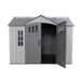 Studio shot of the Lifetime 10x8 ft. storage shed with the door open, showing the interior.