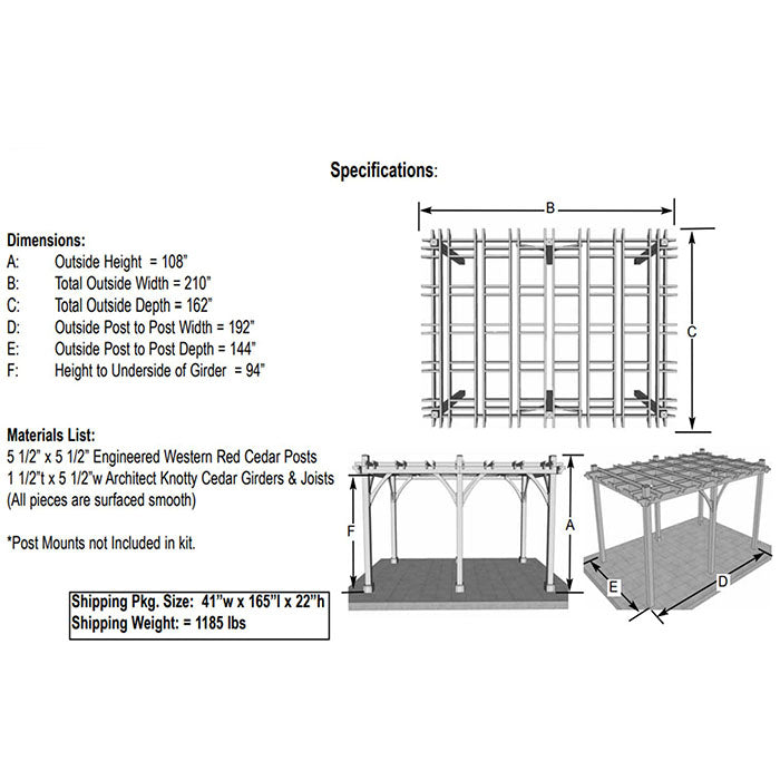 Specifications of the Outdoor Living Today Pergola with Retractable Canopy 12x16