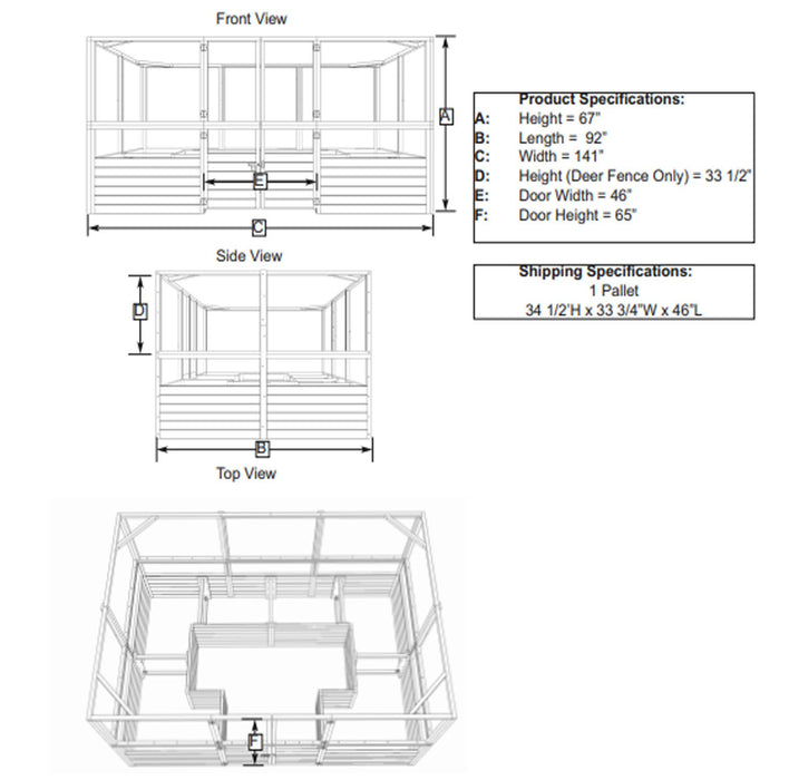 specs of Garden in a Box with Deer Fence 12×8