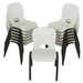 Front view of Lifetime 13 Pack Children's Stack Chair stacked in two groups with one chair positioned in front