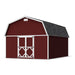 14x18 red Classic Gambrel Large Barn by Little Cottage Co. featuring white trim, barn-style double doors, and black shingles for stylish outdoor storage.