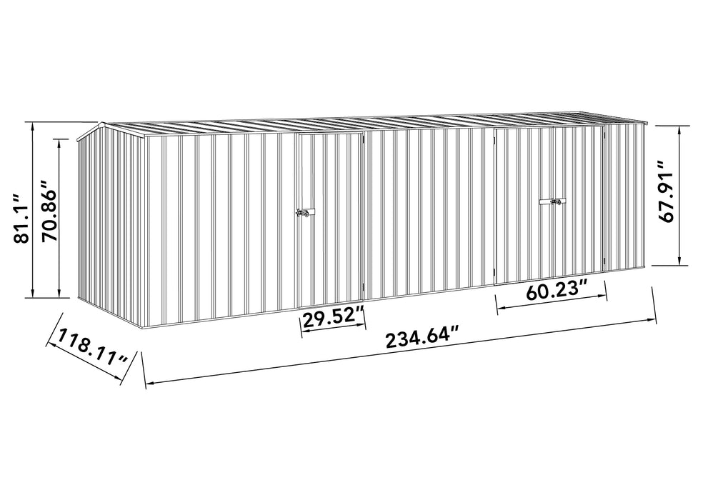 Absco 20' x 10' Metal shed with dimensions.