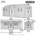 A line drawing diagram of a Lifetime 20' x 8' outdoor storage shed with dimensions labeled in inches and centimeters. The shed has double doors, two windows, and a peak roof.