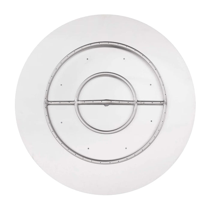 The Outdoor Plus 24" round stainless steel burner, highlighting the burner's sturdy support structure and attachment points
