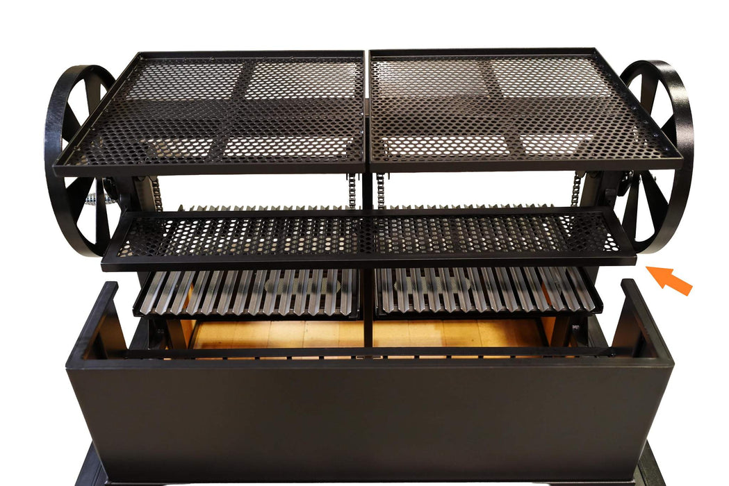 Sunterra 36 inch rear resting shelf in carbon steel, showing detailed construction and sturdy finish.