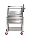 36-inch single cart stainless steel Argentine brasero by Sunterra, showcasing its rear grill design and sturdy frame.