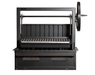 Sunterra Pro Series 36 inch built-in Argentine brasero grill with single grate, shown from the front on a patio.