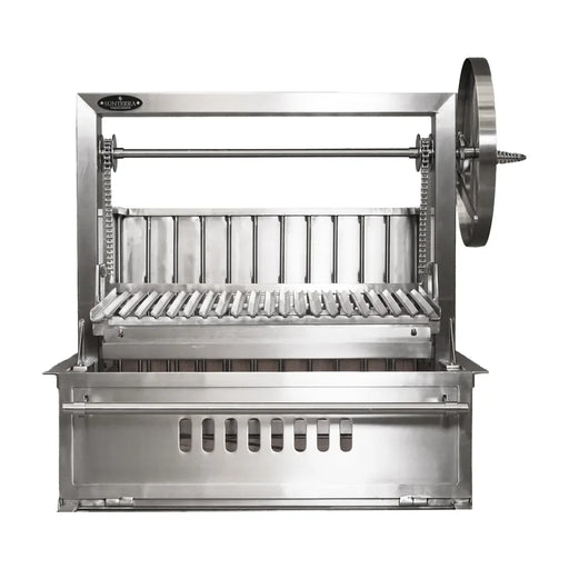 36-inch single stainless steel Argentine rear brasero grill from Sunterra's Outdoor series, shown in a front product view.