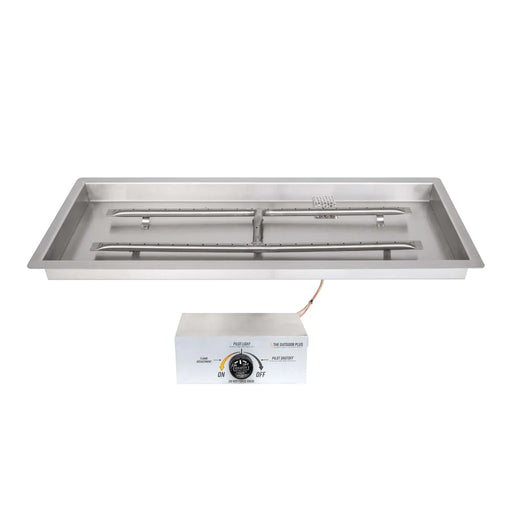 front and side angle of 12" x 48" Rectangular Drop-in Pan & 6" x 42" Stainless Steel 'H' Burner