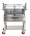 Sunterra 48in split cart stainless Argentine rear brasero grill shown from a side angle, highlighting its sturdy build.