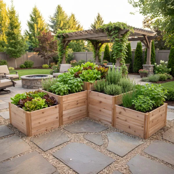 5.5x2 tiered L shaped garden bed in Western red cedar by Outdoor Living Today
