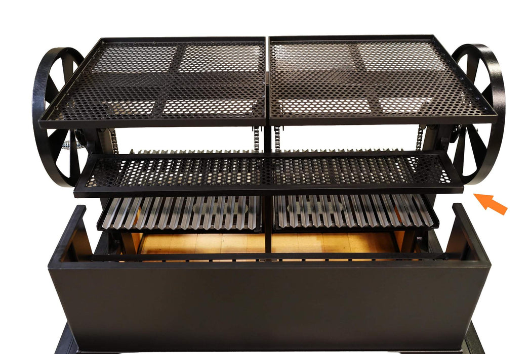 Sunterra 50 inch rear resting shelf showing carbon steel construction detail and durable finish on the outdoor unit.