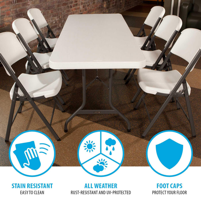 Lifetime 4 Pack 6-Foot Rectangle Folding Table with stain resistant surface, all weather protection, and floor safe foot caps