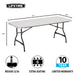 Lifetime 4 Pack 6-Foot Rectangle Nesting Table dimensions 72 x 30 x 29 inches with seating for six