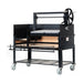 Side view of the 60-inch Sunterra Pro Series Argentine brasero grill cart, showing its sturdy wheeled frame design.