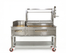 Detail view of the 60 inch stainless steel Sunterra Argentine side brasero cart, showing its sturdy construction.