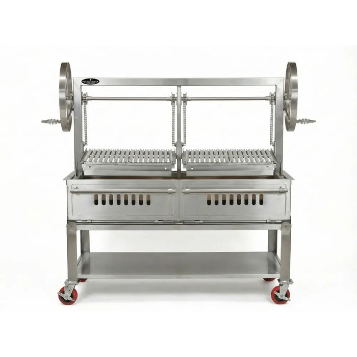 Sunterra Outdoor Santa Maria 60 inch single cart stainless steel grill shown from an angle highlighting its sturdy build.