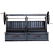 Sunterra 60 inch built-in Argentine brasero grill with split grate, shown from the rear on this Pro Series outdoor unit.