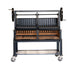 Sunterra Pro Series 60 inch Argentine brasero grill with split grate on rolling cart, shown from the rear angle.