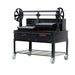Sunterra 60 inch split grate Argentine brasero grill on a rolling cart, shown from the rear, Pro Series design.