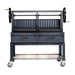 Sunterra Pro Series 60 inch Argentine brasero grill with split grate on a rolling cart, shown from the side.