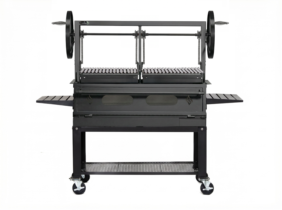 Close-up detail of the 60-inch split grate on the Sunterra Pro Series Santa Maria grill cart.
