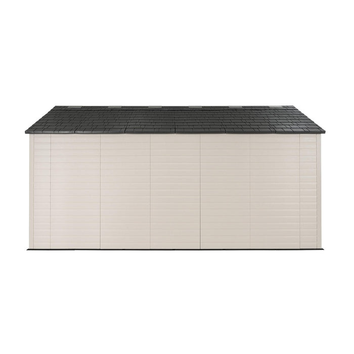 Isolated view of the opposite side of the Lifetime 8 Ft. x 15 Ft. Outdoor Storage Shed, displaying clean siding and roofline.