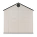 Isolated rear view of the Lifetime 8 Ft. x 15 Ft. Outdoor Storage Shed showcasing the simplicity of the back design.