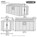 Technical line art illustration showing dimensions of the Lifetime 8 Ft. x 15 Ft. Outdoor Storage Shed.