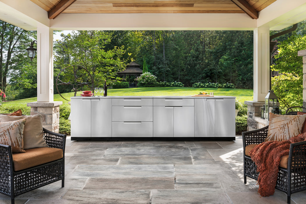 Outdoor Kitchen	Stainless Steel	Cabinet Set	in the patio