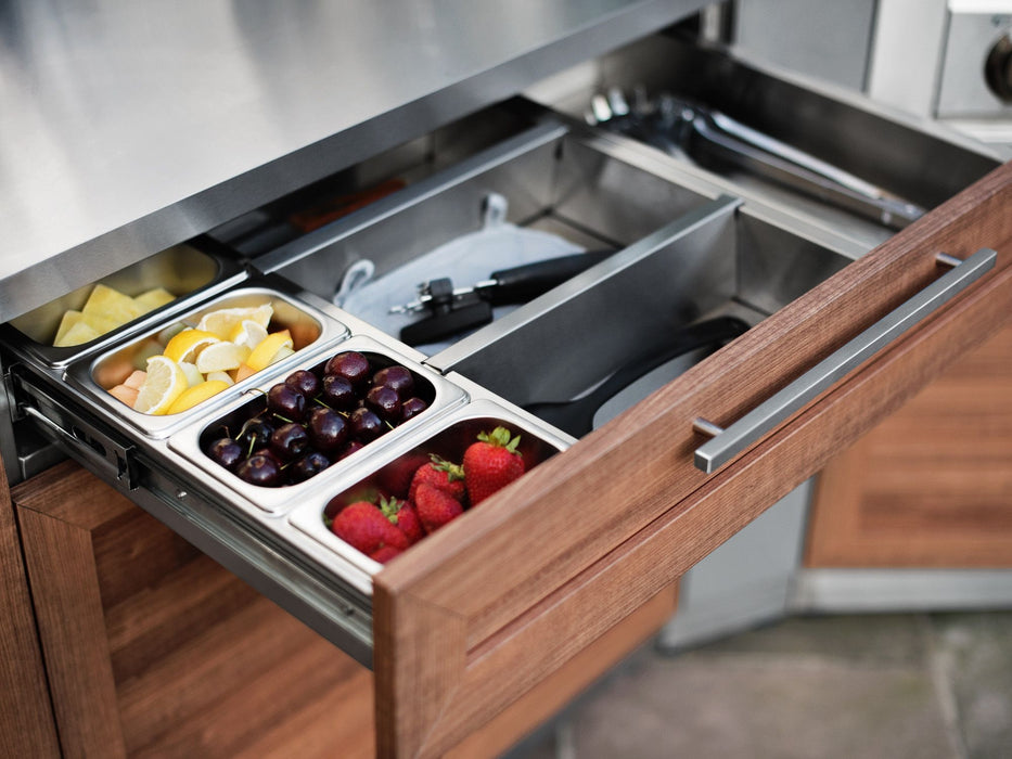 Outdoor Kitchen	Grove Style	Cabinet	opened Drawer with fruits