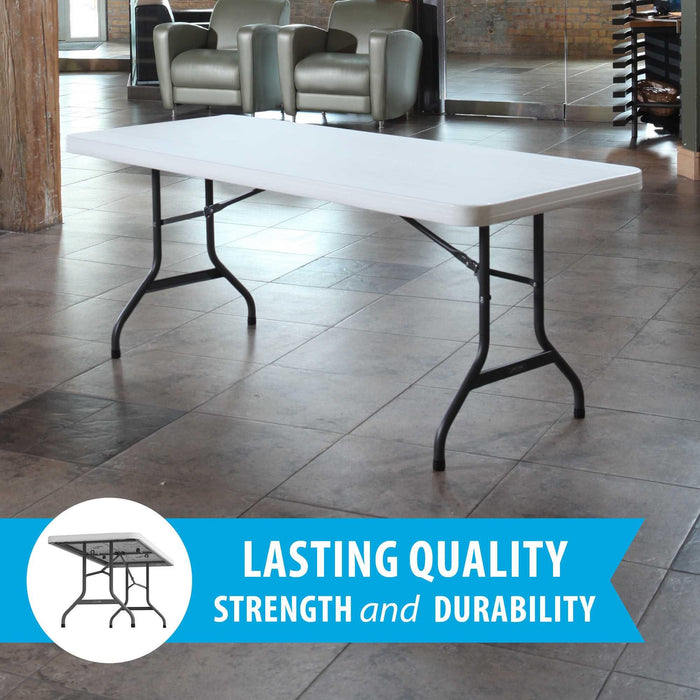 Lifetime 4 Pack 6-Foot Rectangle Folding Table highlighting lasting quality, strength, and durability indoors