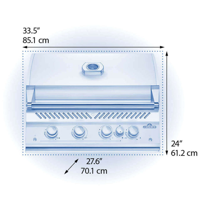 700 Series 32-Inch Built-In Napoleon Grill size chart in stainless steel finish
