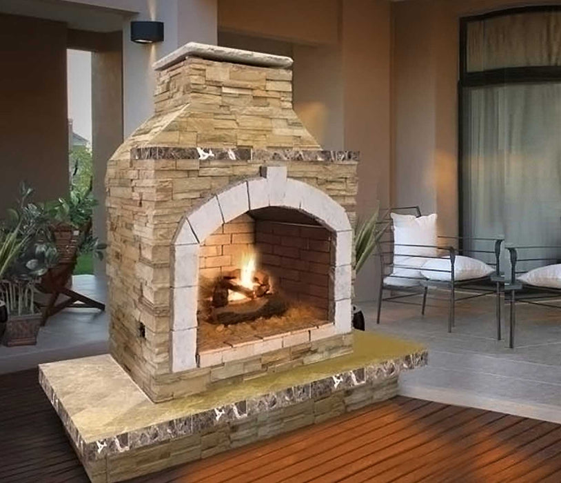 Outdoor fireplace outside the house