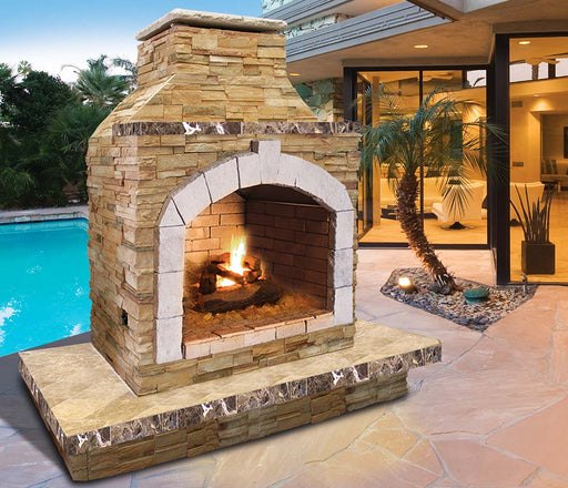 Cal Flame 72-Inch Outdoor Fireplace by the pool
