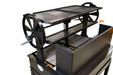 Sunterra 72 inch rear resting shelf showing perforated steel detail for drainage and airflow on an outdoor bench.