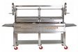 Sunterra 72 inch split Santa Maria cart grill in stainless steel, showcasing its sturdy frame and dual cooking grates.