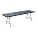 Angled product view of black Lifetime 27 Pack 8-Foot Rectangle Nesting Table with steel folding legs