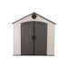 Straight-on studio front view of the Lifetime 8x12.5 ft. storage shed with closed double doors.