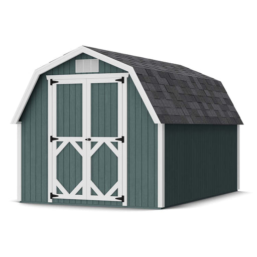 Classic 8x12 Gambrel-style barn shed by Little Cottage Co. with ventilated gable, 4-foot sidewalls, and premium wood construction for lasting use.
