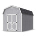 Spacious 8x14 Little Cottage Co. Classic Gambrel barn shed in gray siding with white trim and black shingles, designed for versatile outdoor storage.