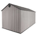 Rear side angle exterior view of the Lifetime 8x15 ft. HDPE outdoor storage shed.