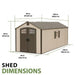 Lifetime 8x20 ft. storage shed exterior dimensions diagram showing width, depth, and height measurements.