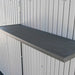 Close-up of the Lifetime storage shed's interior steel-reinforced shelf.