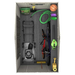 Illustration of the Lifetime 8x5 ft. storage shed's interior capacity, showing a mower, bike, and sports gear fitting inside.