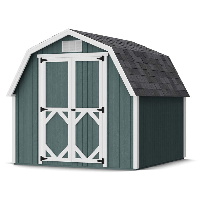 Compact 8x8 Classic Gambrel Barn with 4-foot sidewalls, durable LP SmartSide siding, and double barn doors by Little Cottage Co.