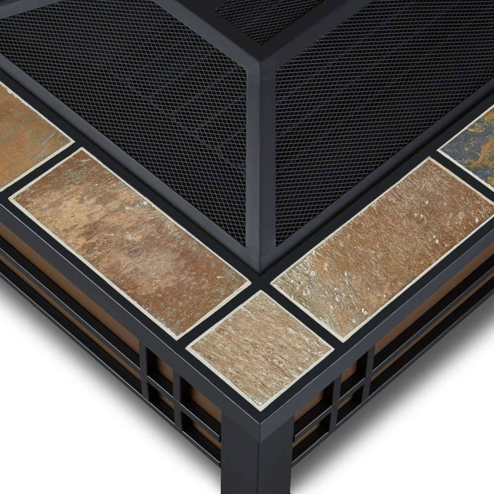 Real Flame 946-NST Hamilton fire pit corner angle view mission style frame